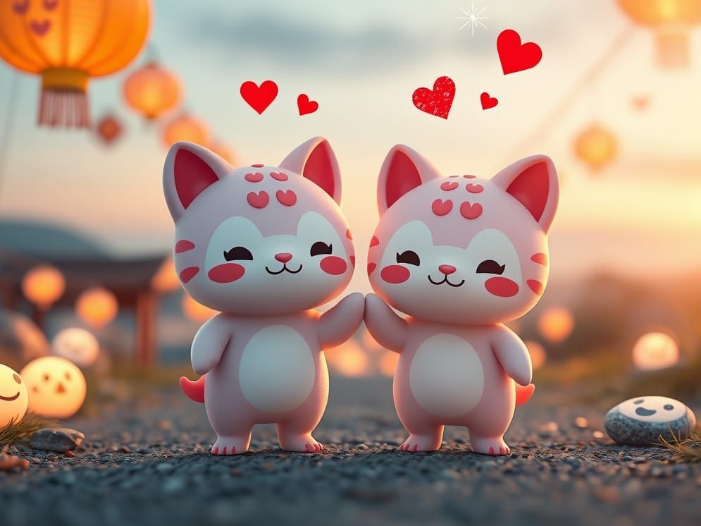 Kawaii Chibi Figures in Dreamy Pastel Landscape