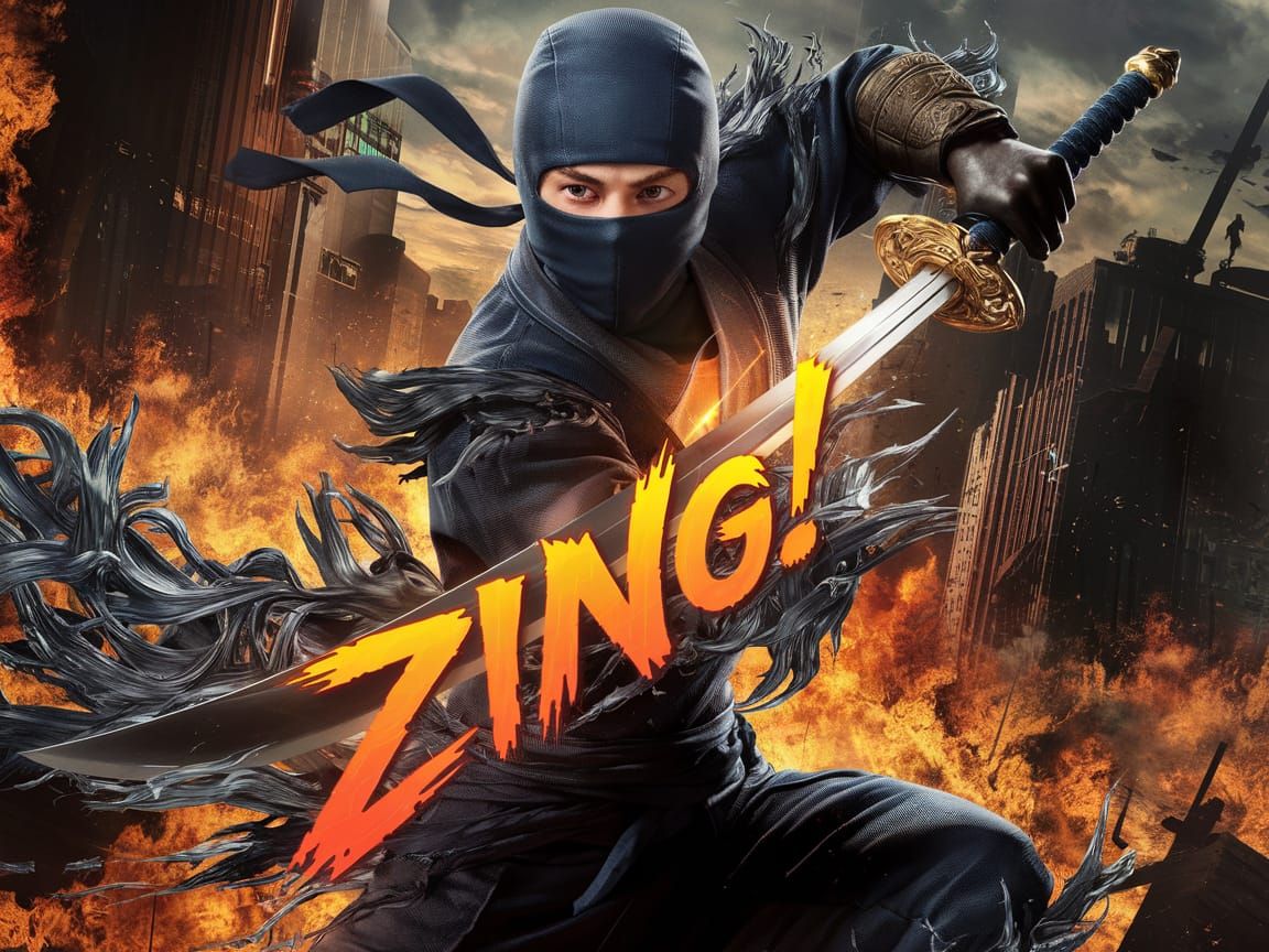 Ninja Slash in Burning City, Maximalist Style