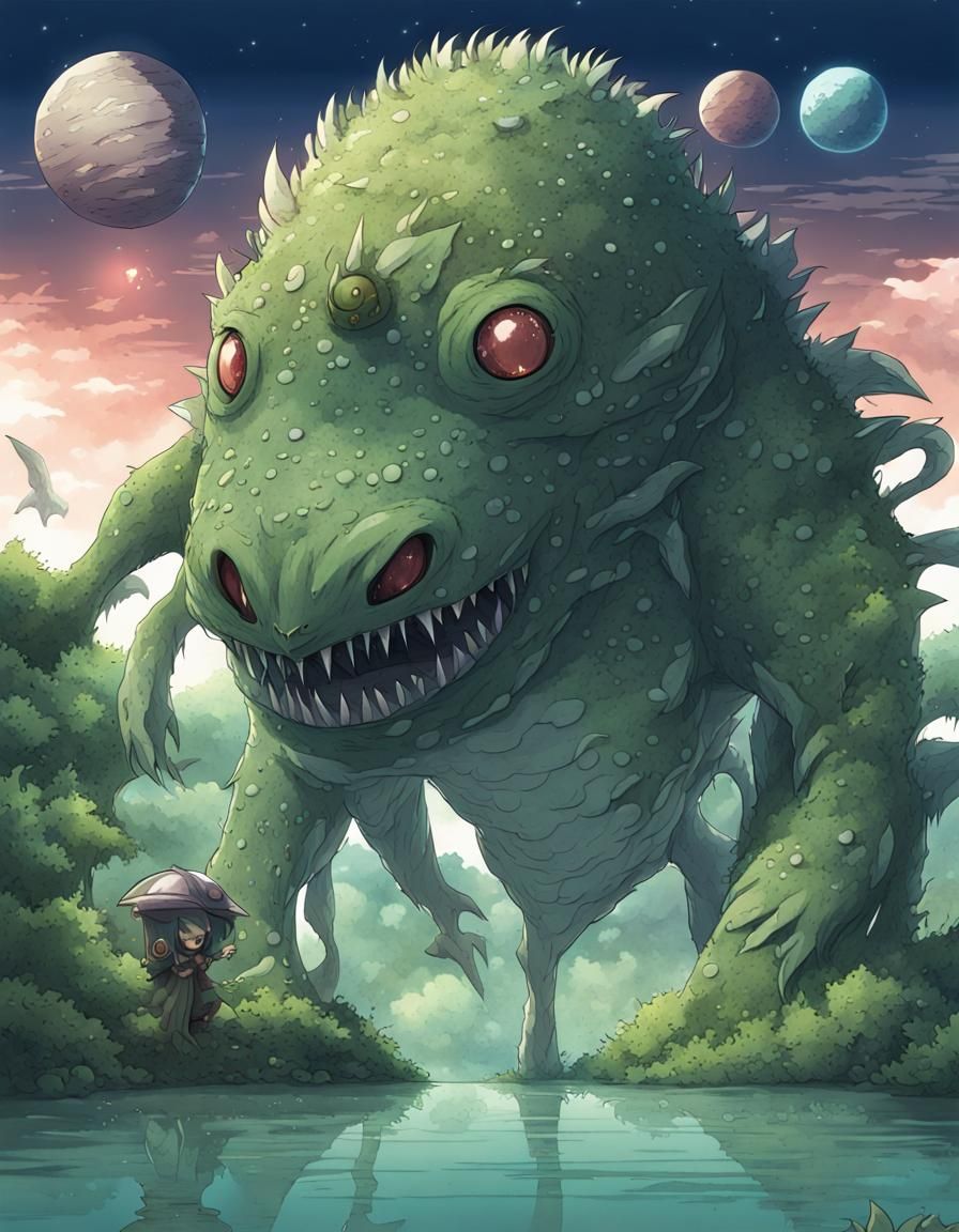 Small Scaled Monster in Anime Jungle Fantasyscape
