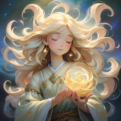 Girl Reaching for Stars in Vibrant Oil Painting