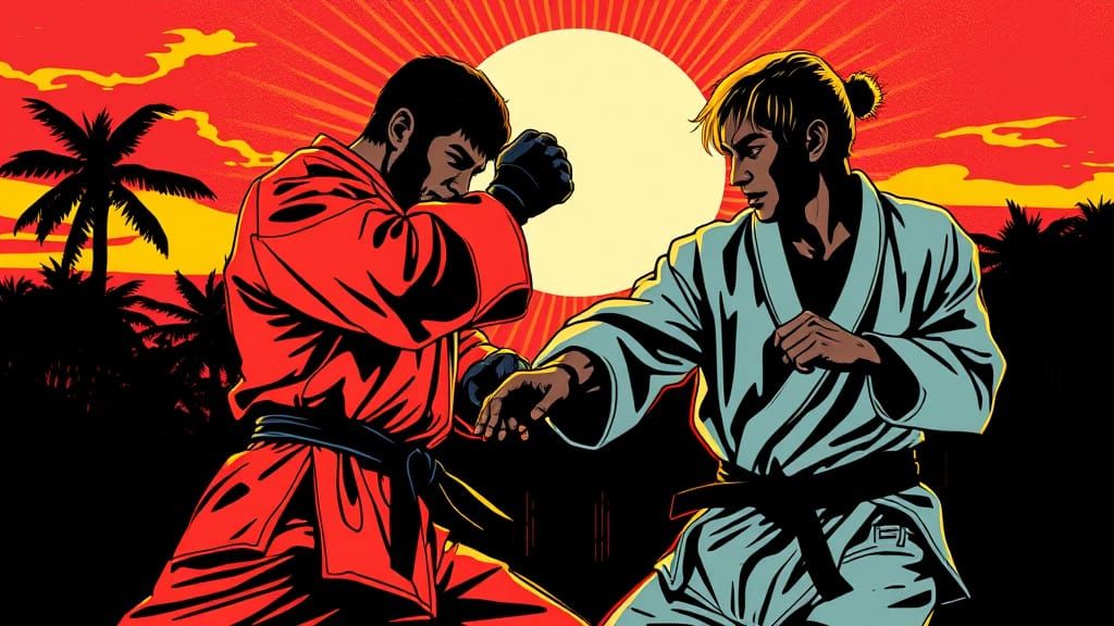 Karate Duel in Pop Art Comic Book Style