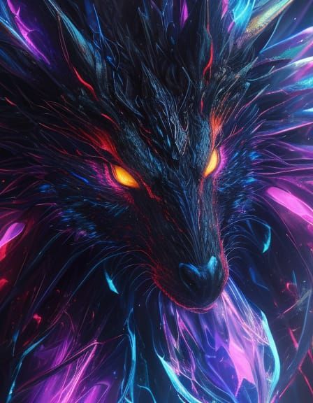 Surreal Dark Mythical Beast with Glowing Crystal Eyes