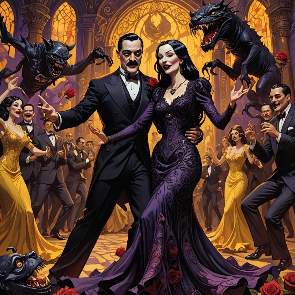 Morticia and Gomez Tango: A Dark Fantasy Scene