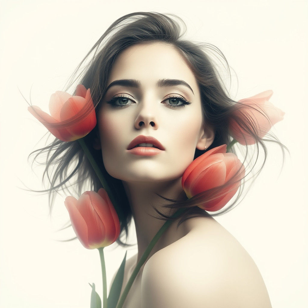 Ethereal Tulip Woman Portrait in Abstract Style