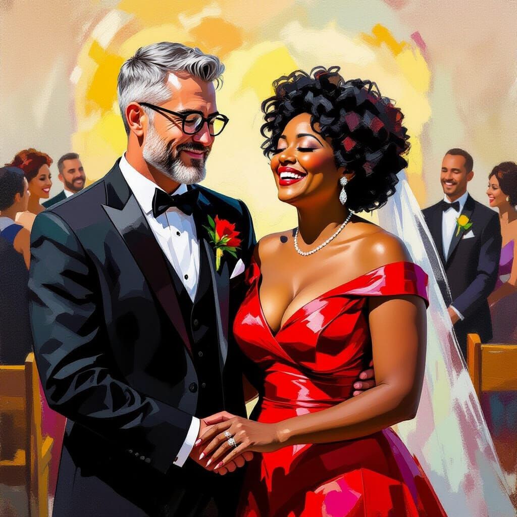 Couple at Wedding Altar in Neo-Impressionism Style