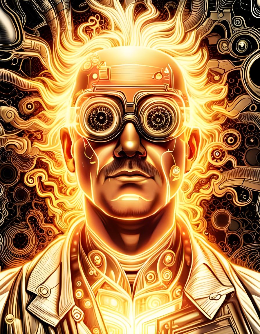 Exploded Steampunk Scientist in Cyberpunk Style