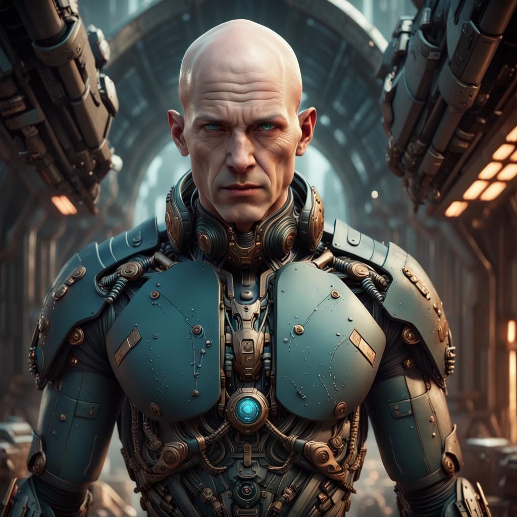 Sci-Fi Bald Man: Detailed Matte Painting