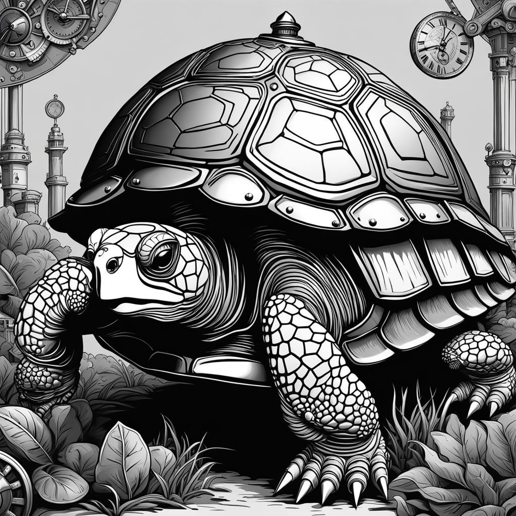 Steampunk Tortoise Vector Logo in Black and White