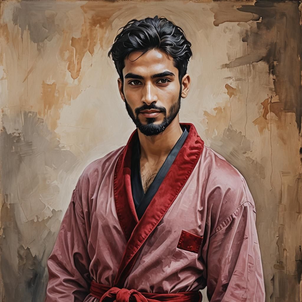 Impressionist Portrait of a Young Man in Red Velvet