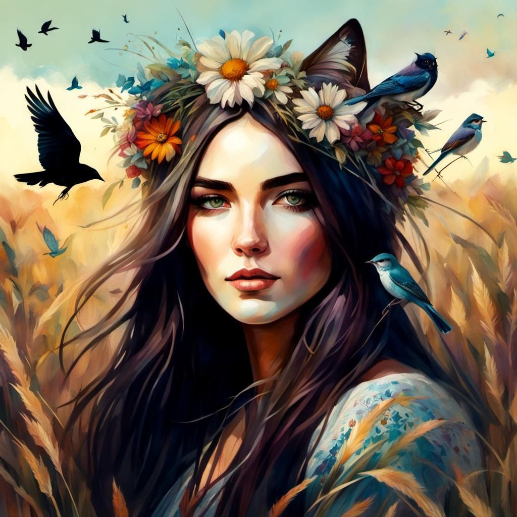 Girl in the hay field