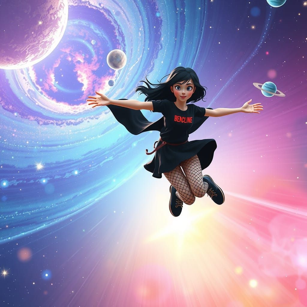 Goth Girl Soars Through the Milky Way in Vibrant Cosmic Drea...