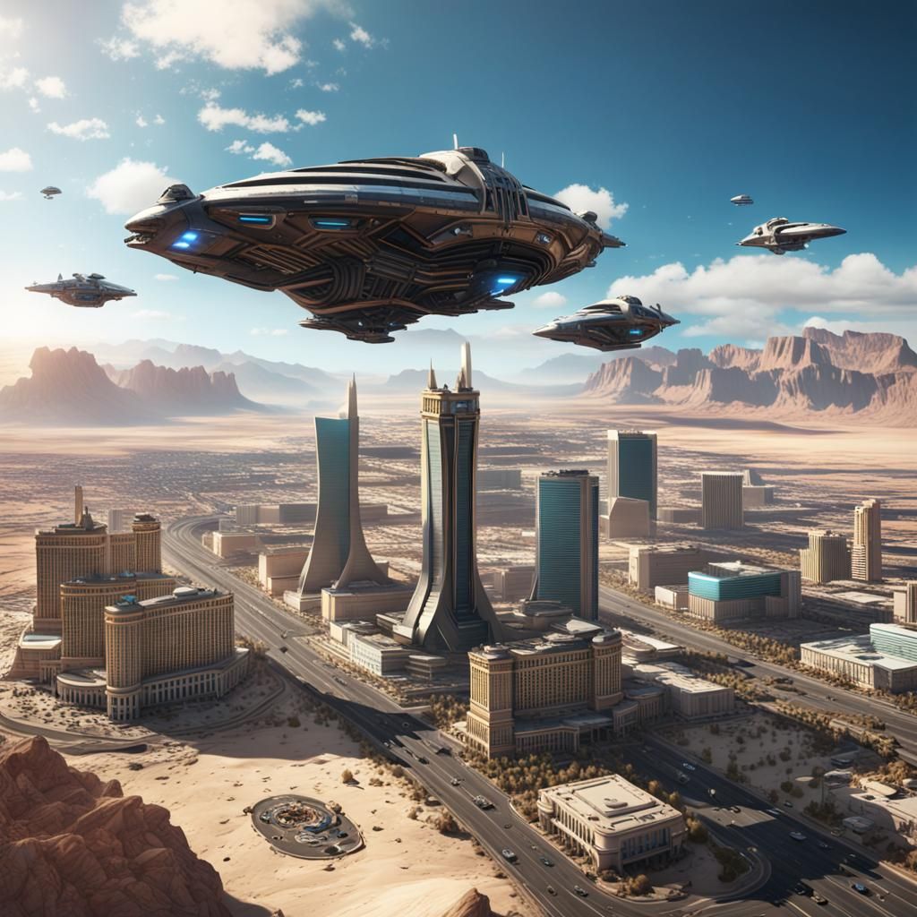 Spaceships Over Deserted Las Vegas: Future Concept Art