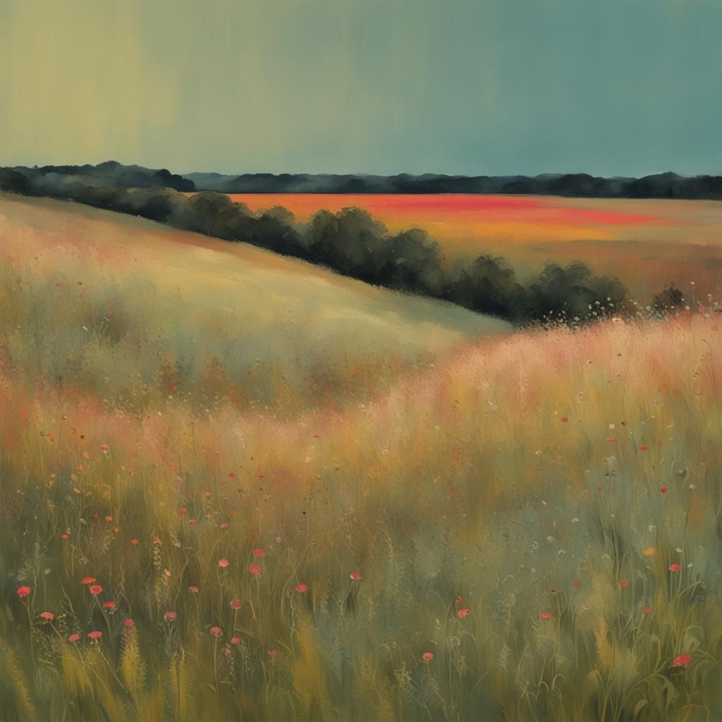 English Meadow at Dusk: Abstract Art