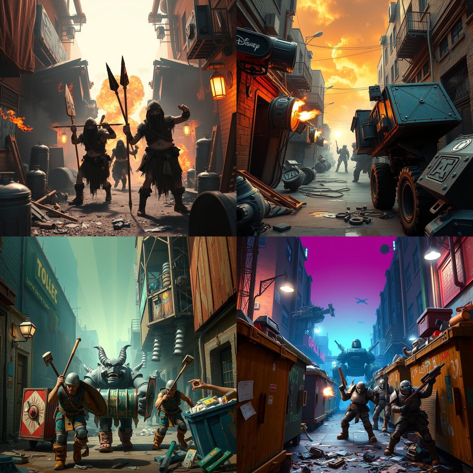 Trash can clan hobo wars attack in the alley dumpster dreadnoughts  in the vagabond vale Pixar, Disney, concept art, 3d ...