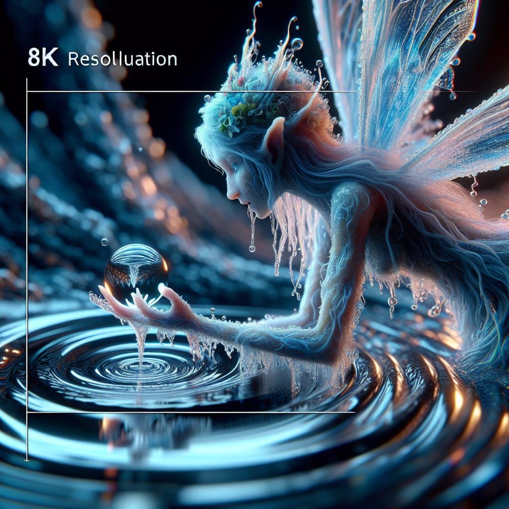 Water Fairy Interacting with a Water Droplet