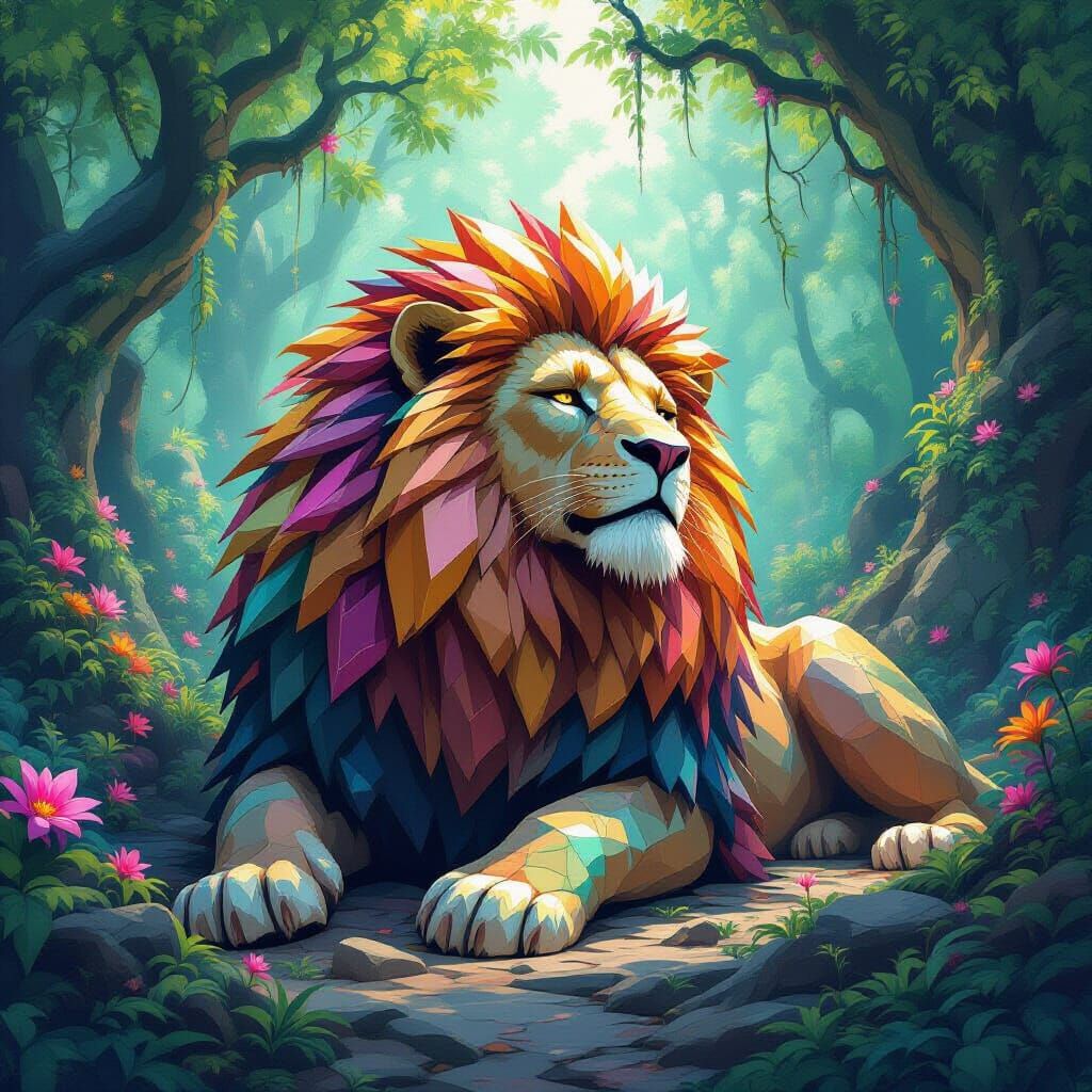 Graograman: Colossal Stone Lion in Magical Forest