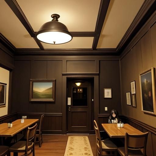 Girl Reading in Coffee Shop: Moody Oil Painting