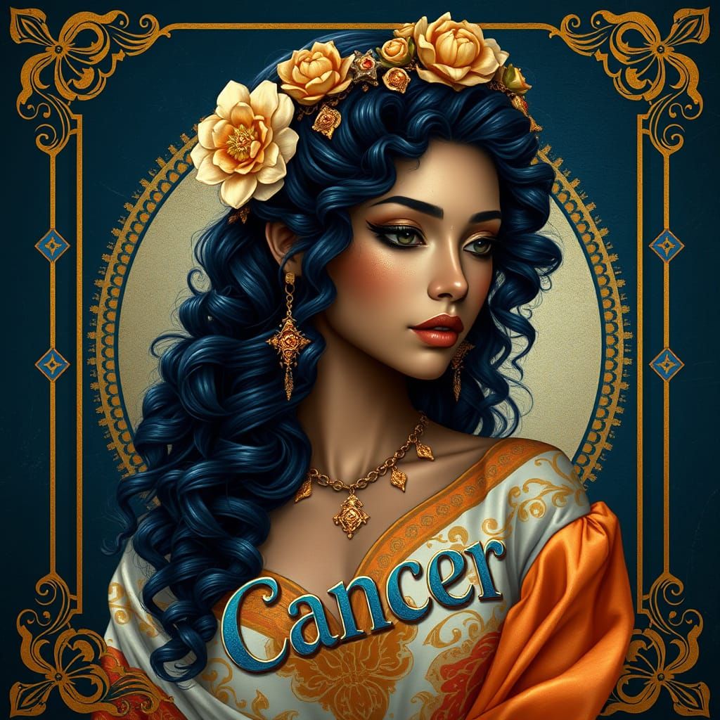 Mythical Water Goddess in Art Nouveau Style