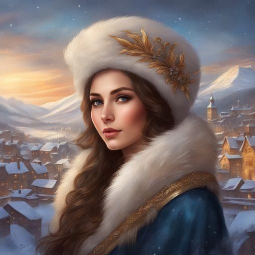 Polish Noble Woman in Winter Landscape