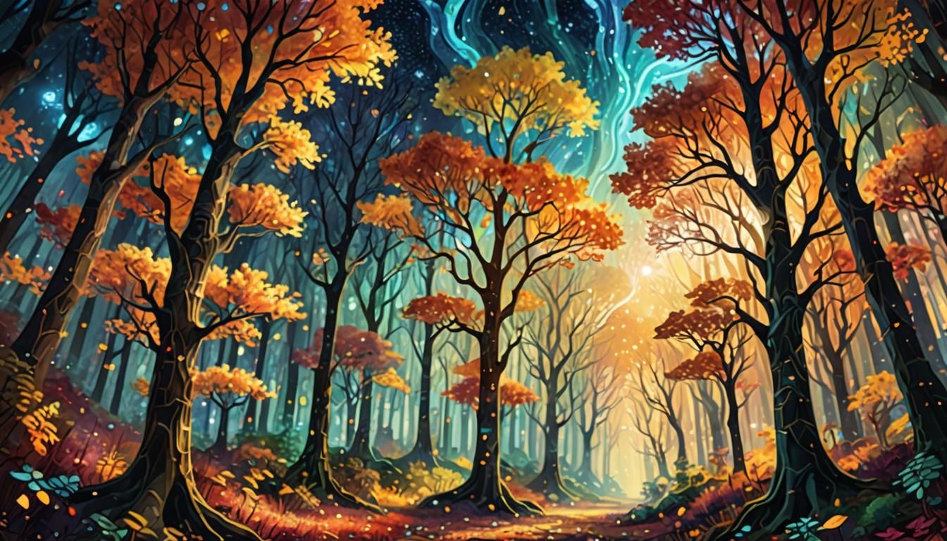 Mosaic Forest in Autumn Colors: Digital Art