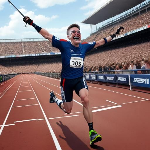 A bucktooth kid cross-eyed running with crutches across the ...