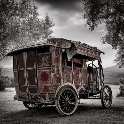 Hyperrealistic Romani Gypsy Caravan in Cinematic Style