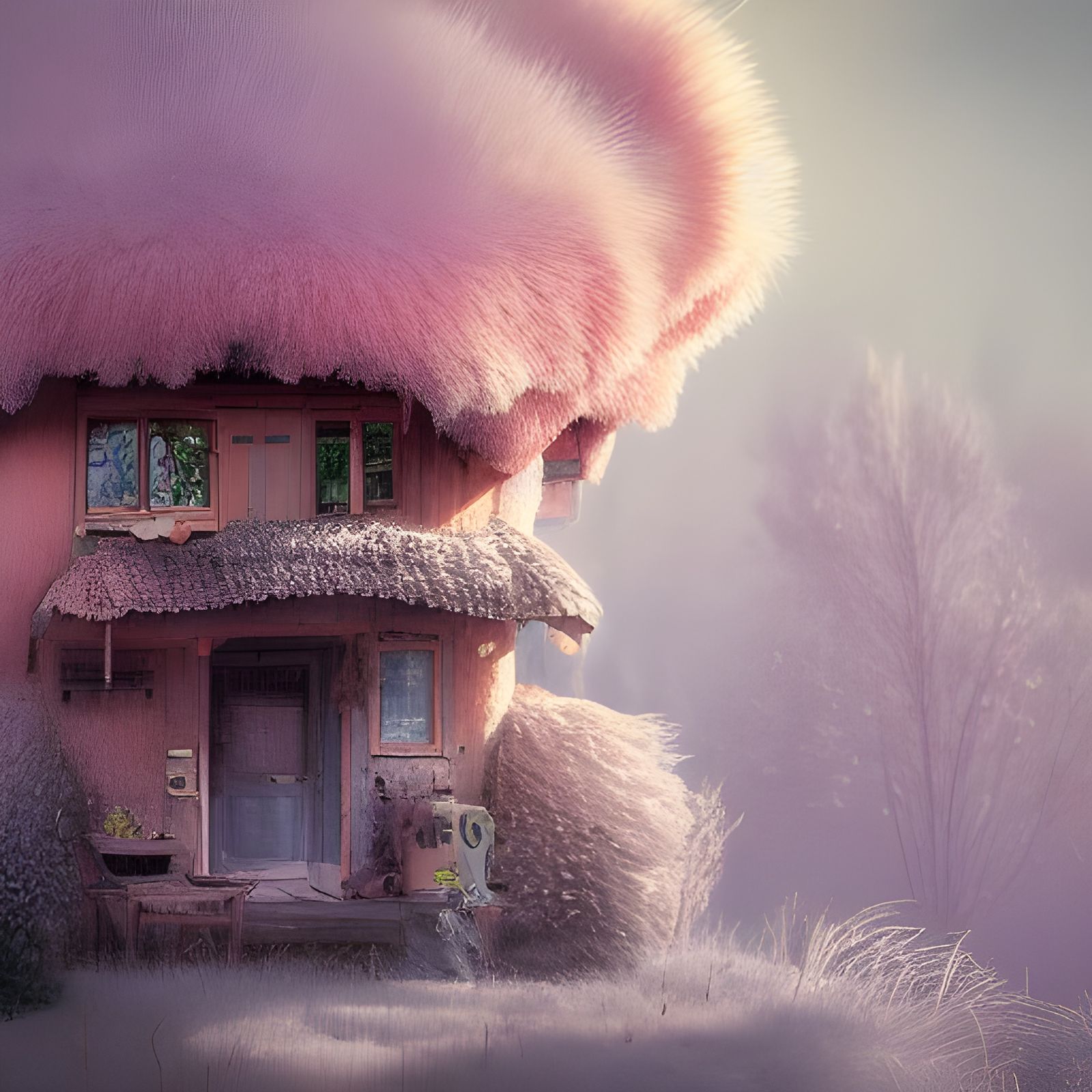 Hyperdetailed Fuzzy Pink Fur Home, Fantasy Art