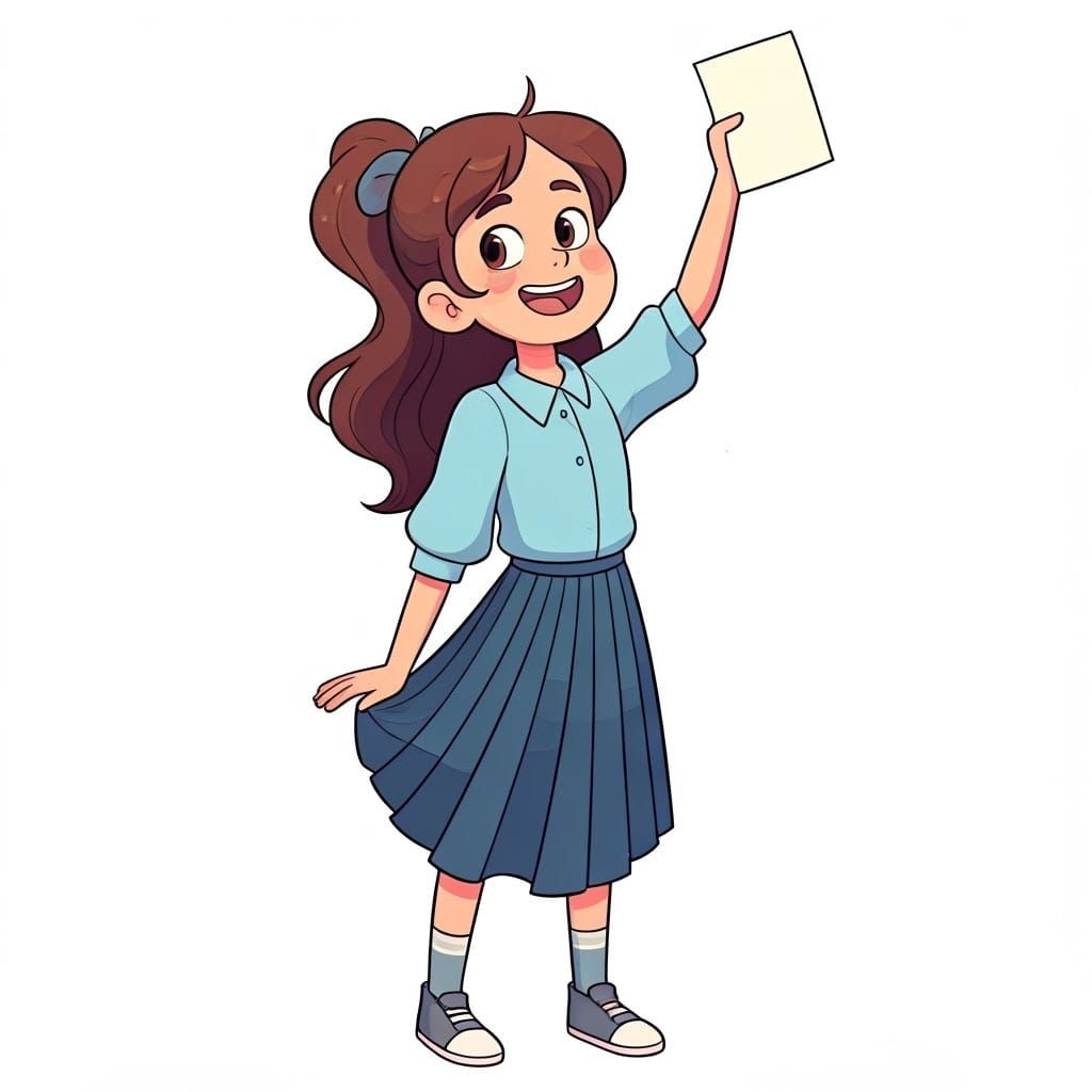 Happy Cartoon Girl Celebrates with Joyful News