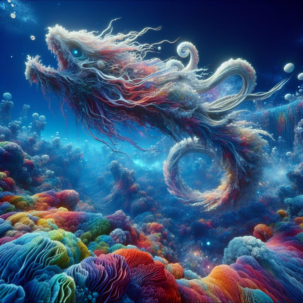 Sea Monster Emerges from Iridescent Ocean Depths