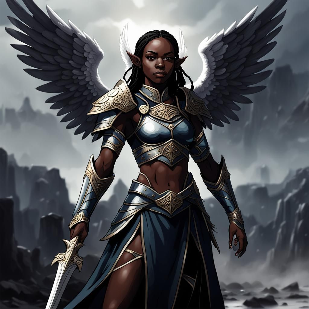 Winged Black Elf Warrior Angel