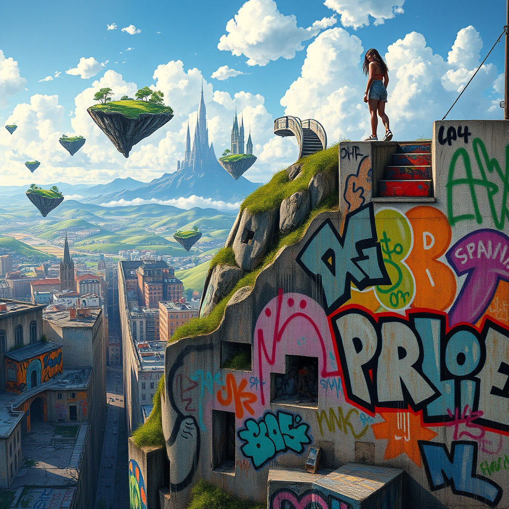 Surreal Urban Dreamscape with Floating Islands
