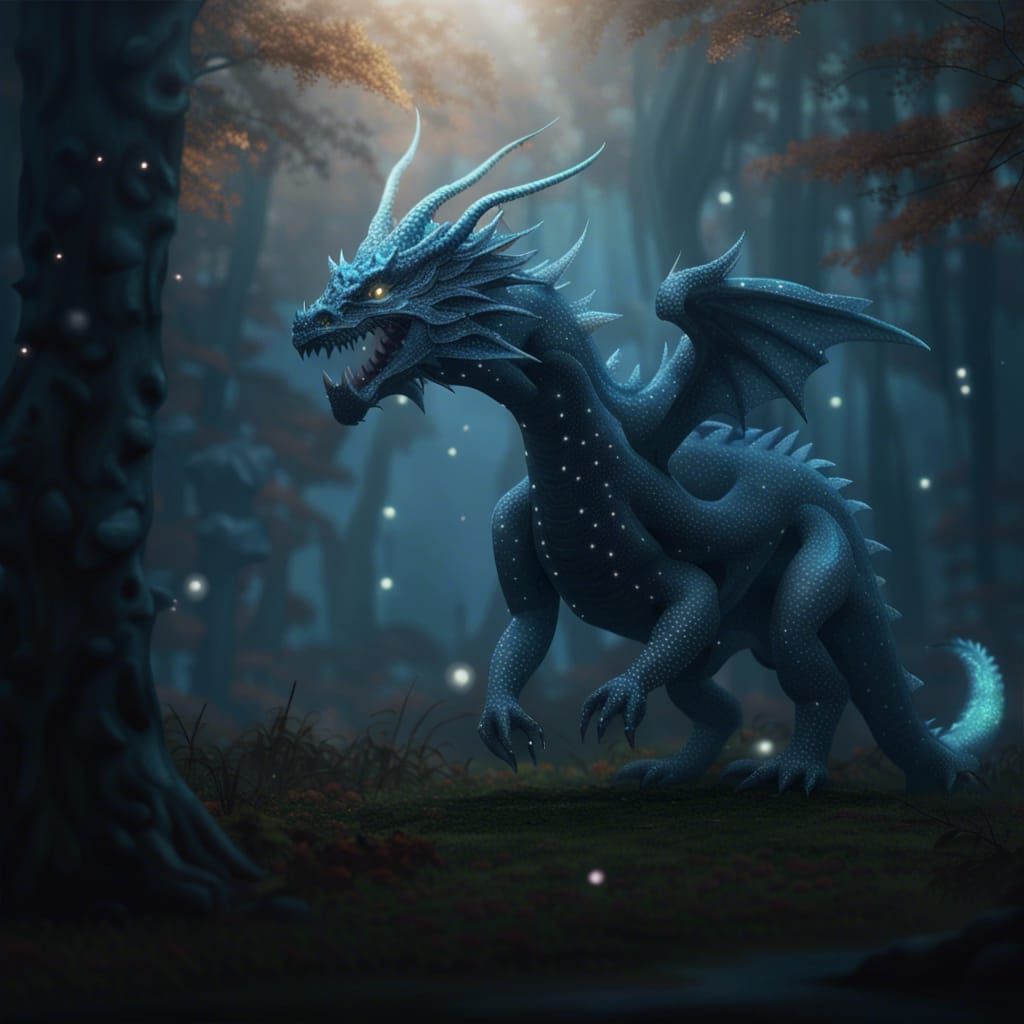Celestial Dragon Walks in Misty Forest: 16K Render