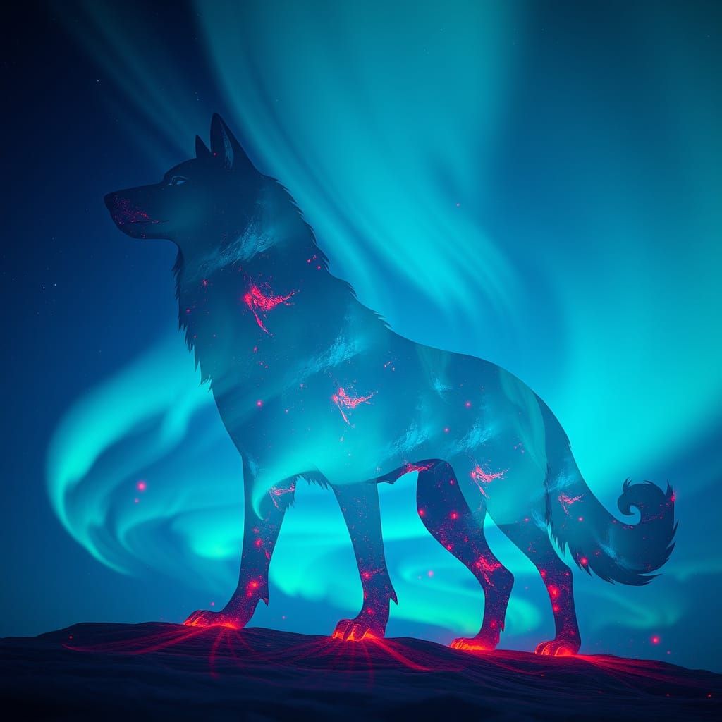Majestic Canine Aurora in Cosmic Dreamscapes