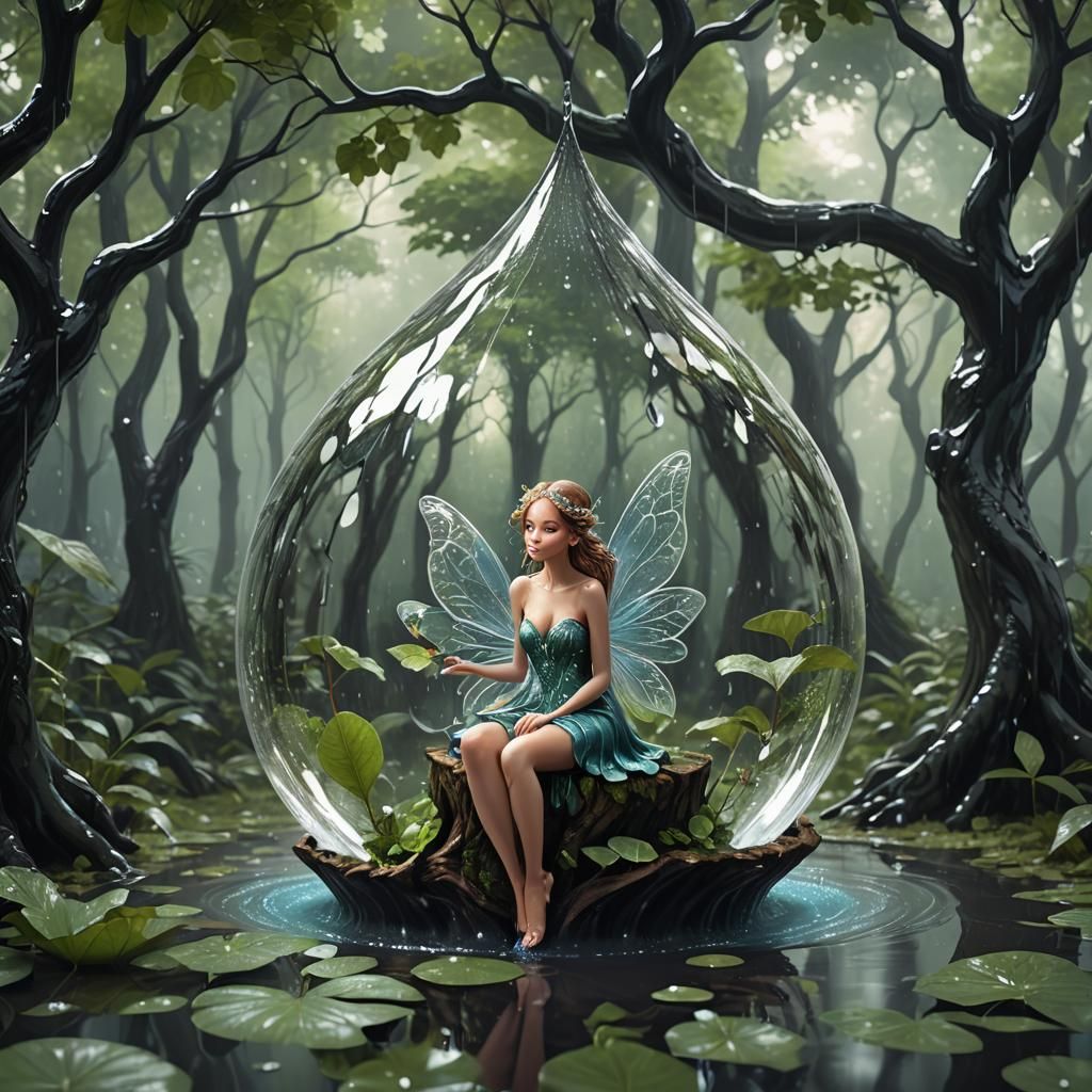 Elegant Fairy Inside a Giant Waterdrop