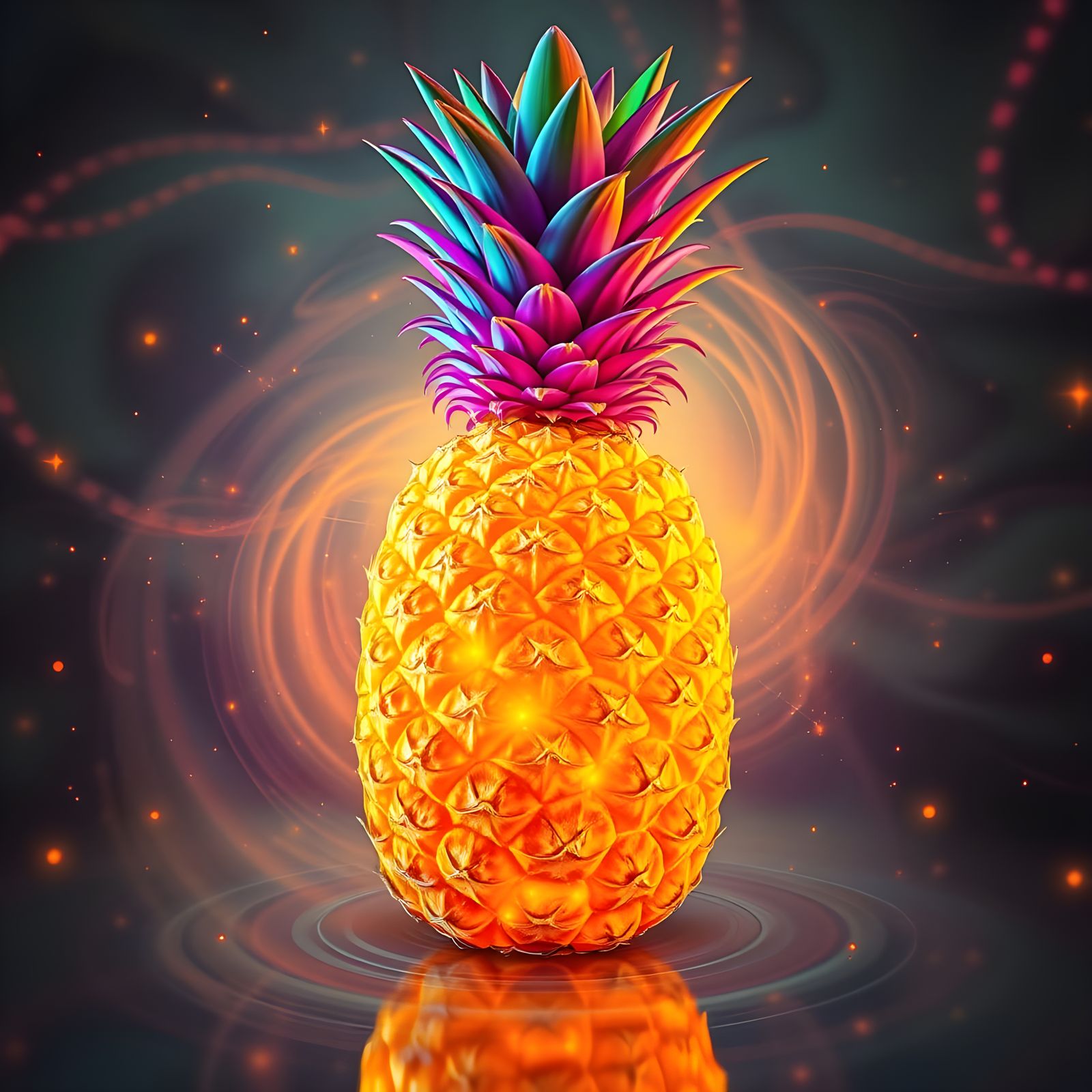Psychedelic Pineapple in Futuristic Neon Dreamscape