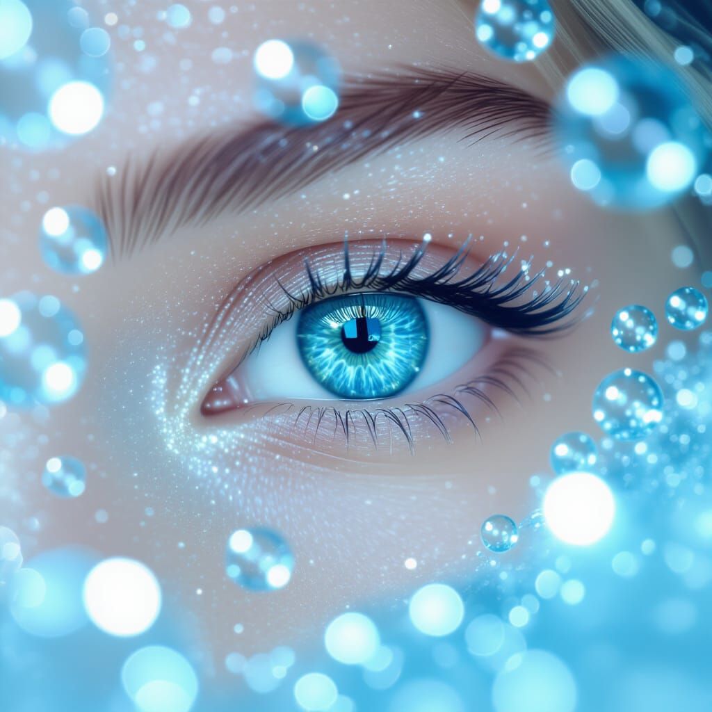 Dreamy Aquamarine Eyes in Soft Focus, Ethereal Pastel Art