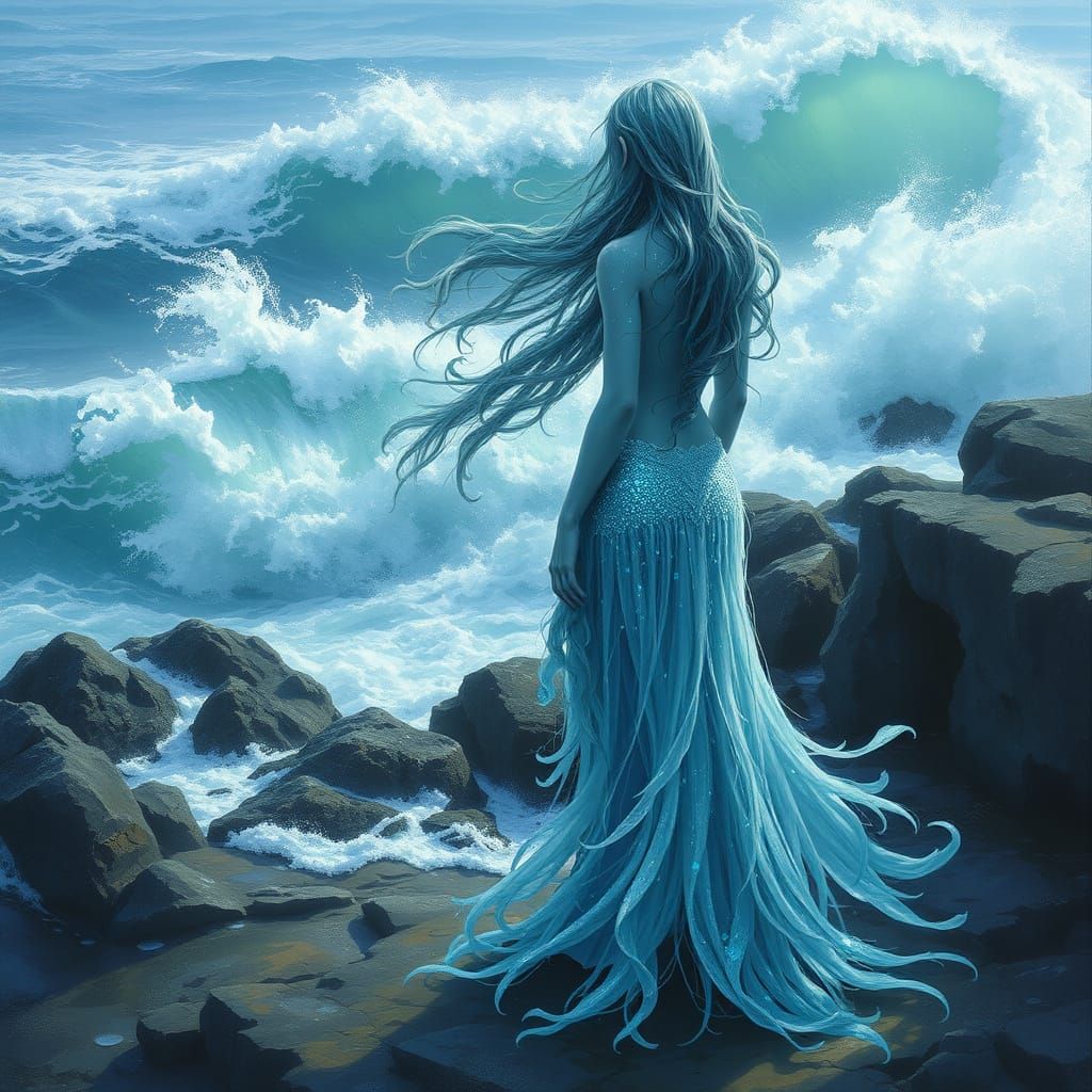 Water Genasi Embodied by Oceanic Elements in Dreamy Fantasy ...