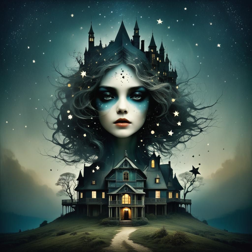 Surreal Star Map Manor in Midnight Hour