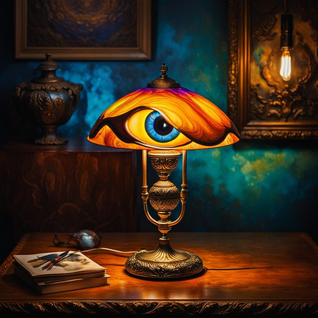 Surreal Eye Lamp in Vibrant Oil Painting Style
