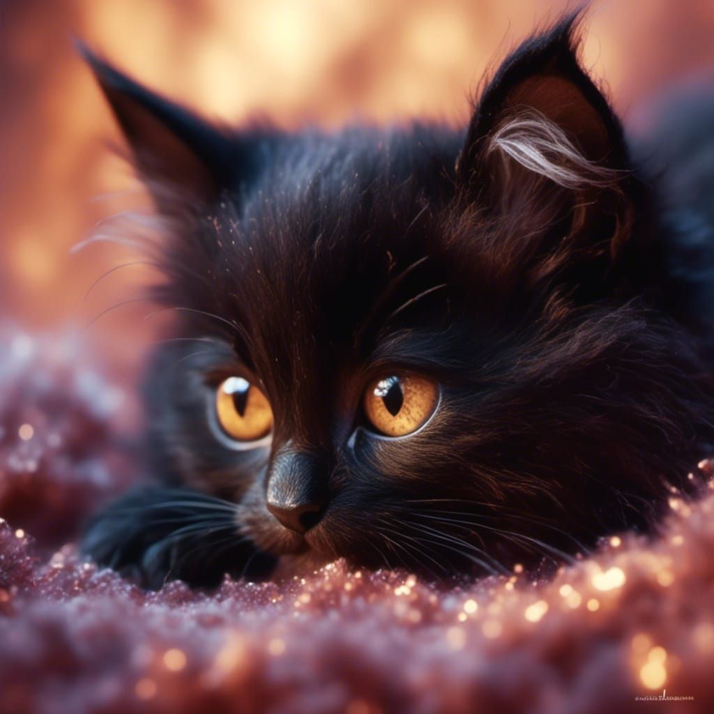 Photorealistic Black Kitten in Golden Hour Light