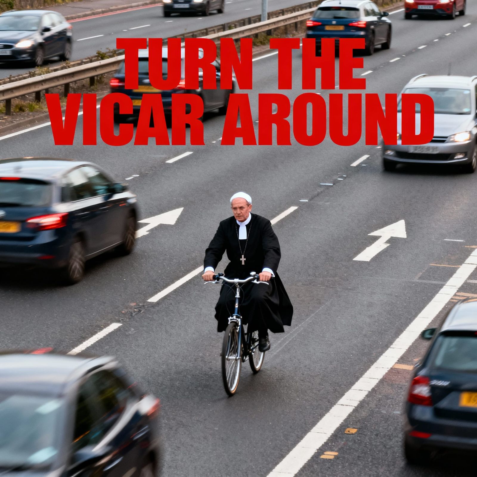 Vicar Rides Bicycle Against Traffic on Dual Carriageway