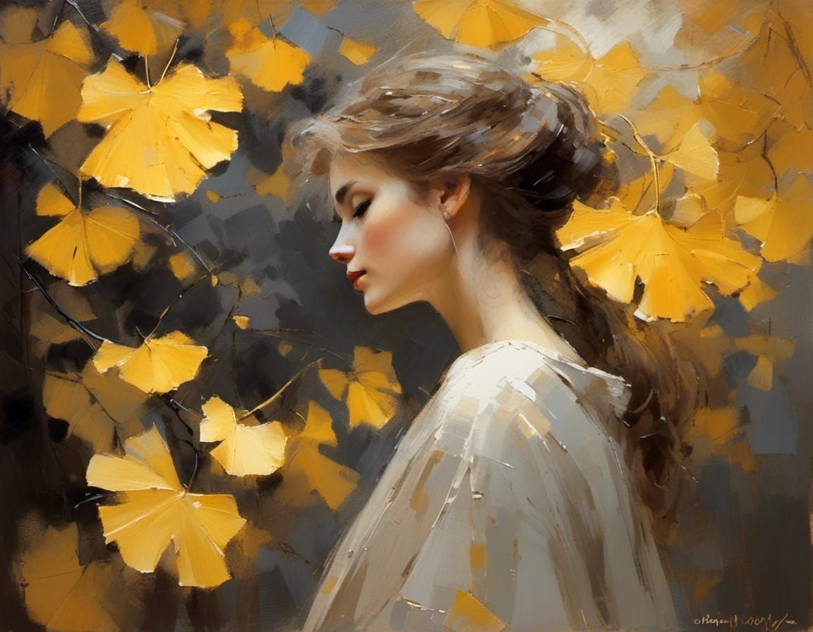 Golden Light Portrait with Ginkgo Leaves
