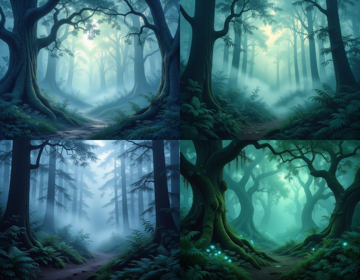 Glowing Fog in an Ethereal Enchanted Forest Digital Matte Pa...