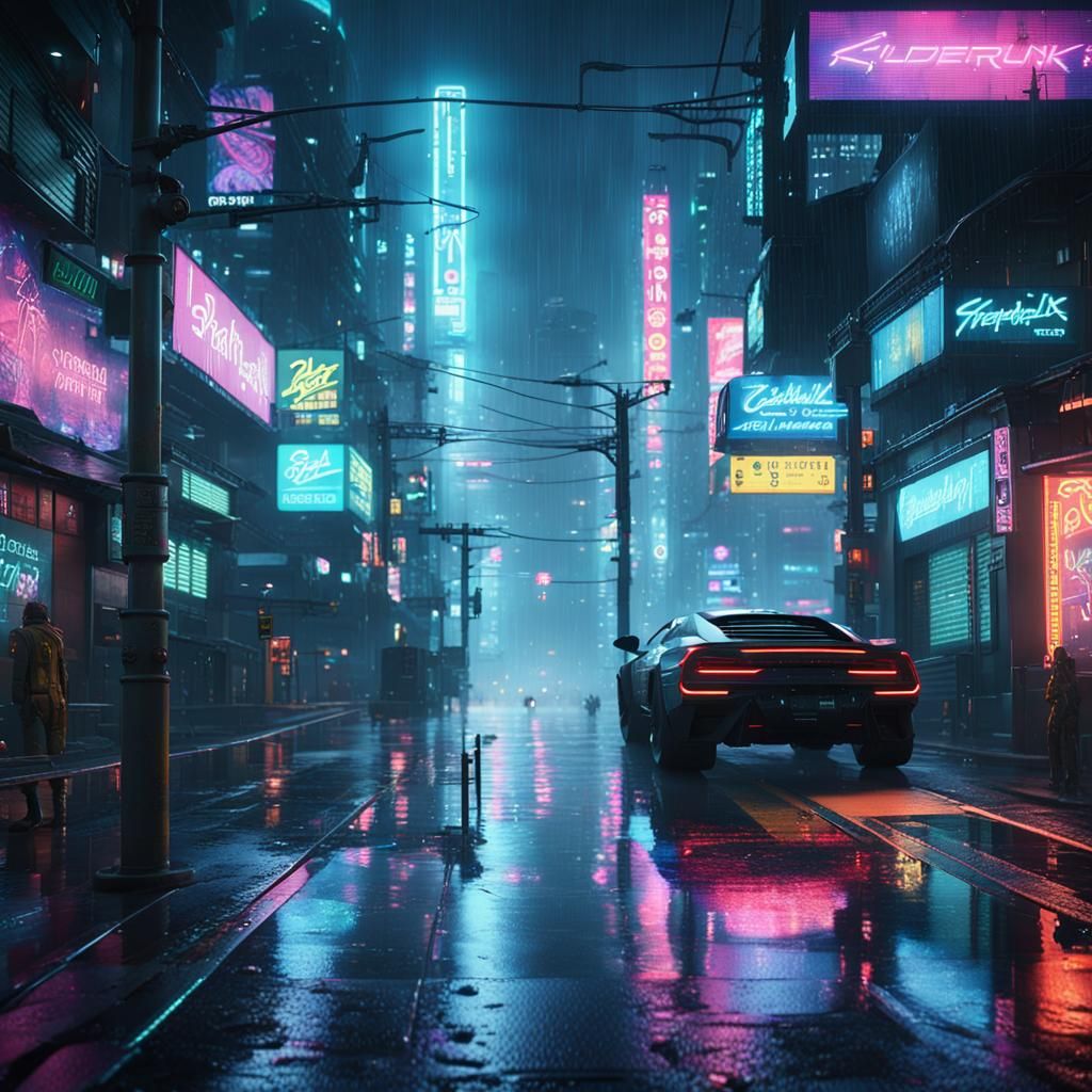 Cyberpunk Cityscape: Rainy Night in 2099