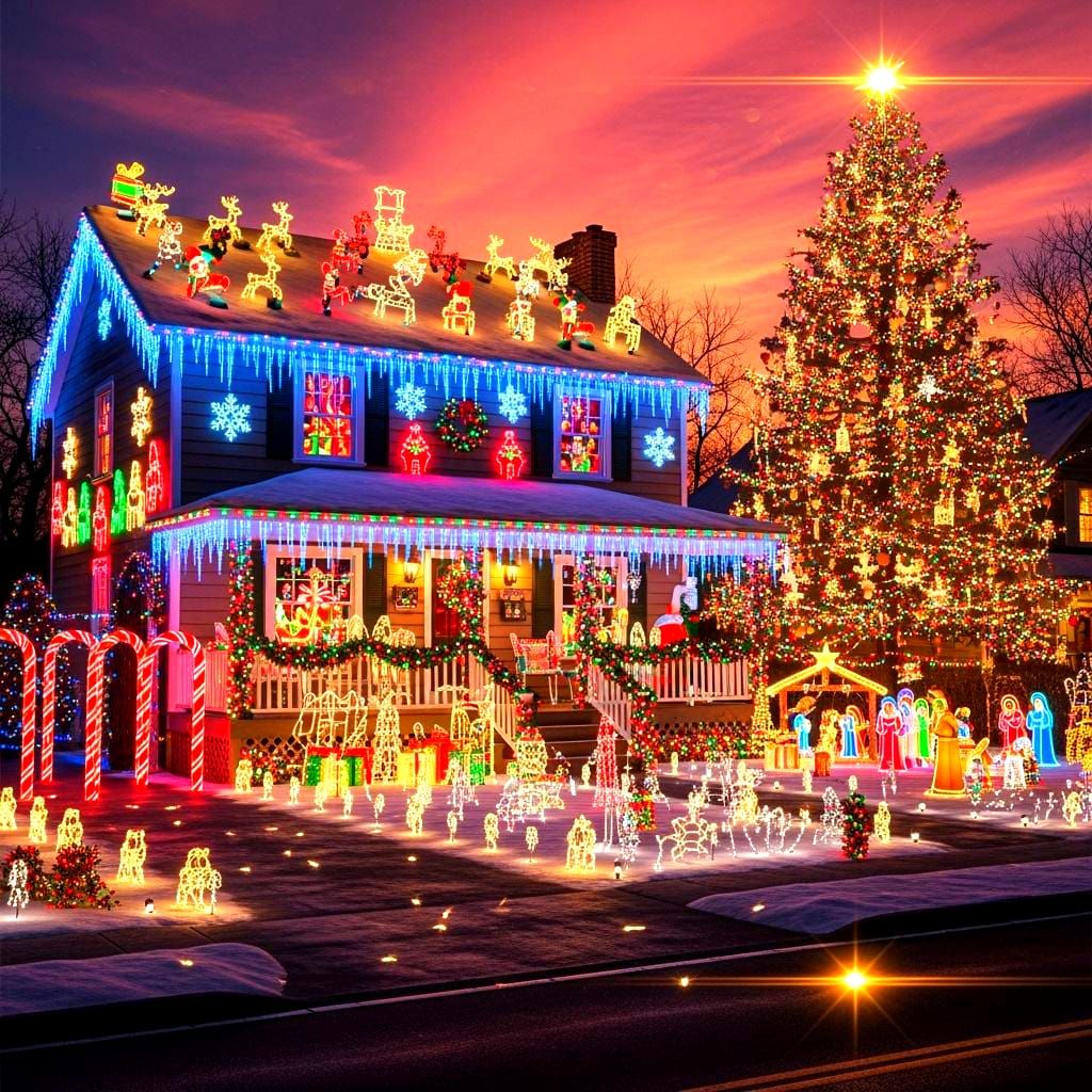 Overwhelmed Christmas House Drenched in LED Lights