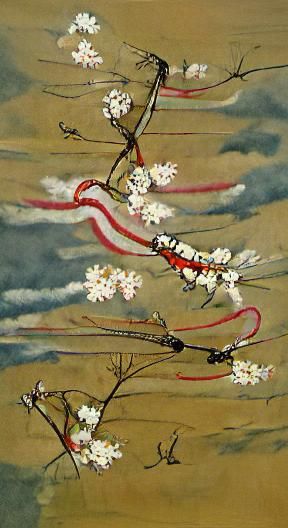 Cherry Blossoms in Wind: A Nihonga Painting