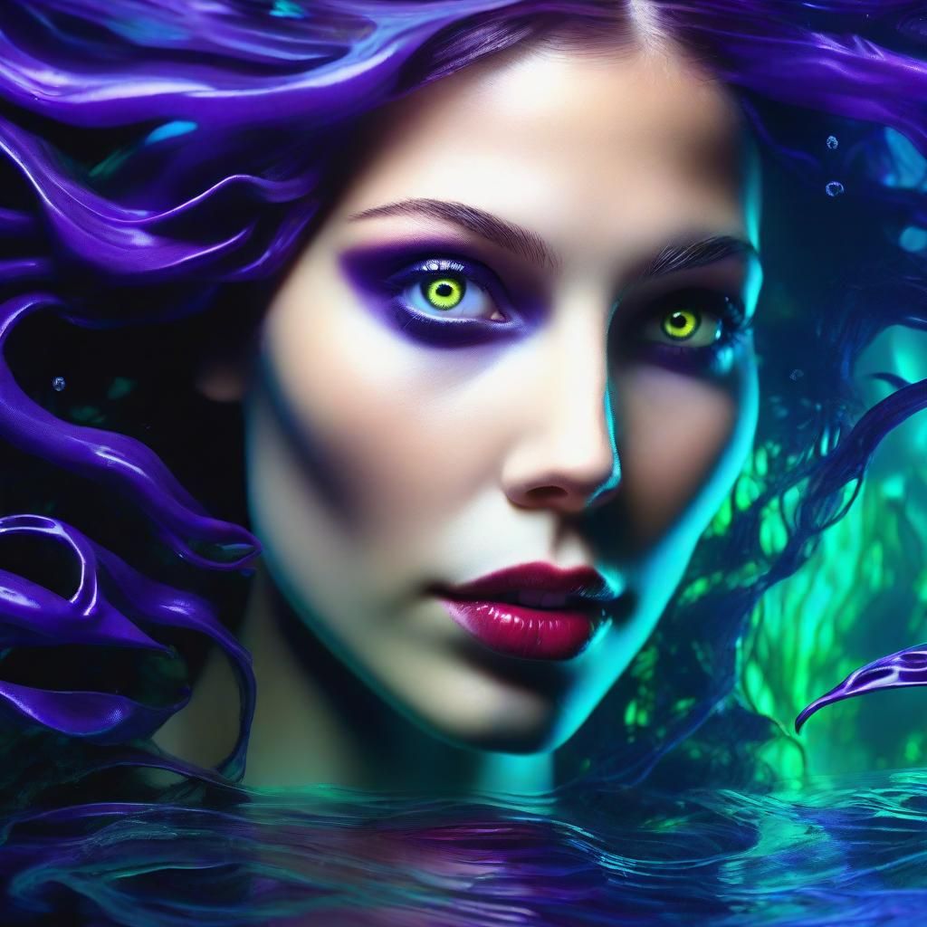 Eerie Underwater Witch in Dark Fantasy Style