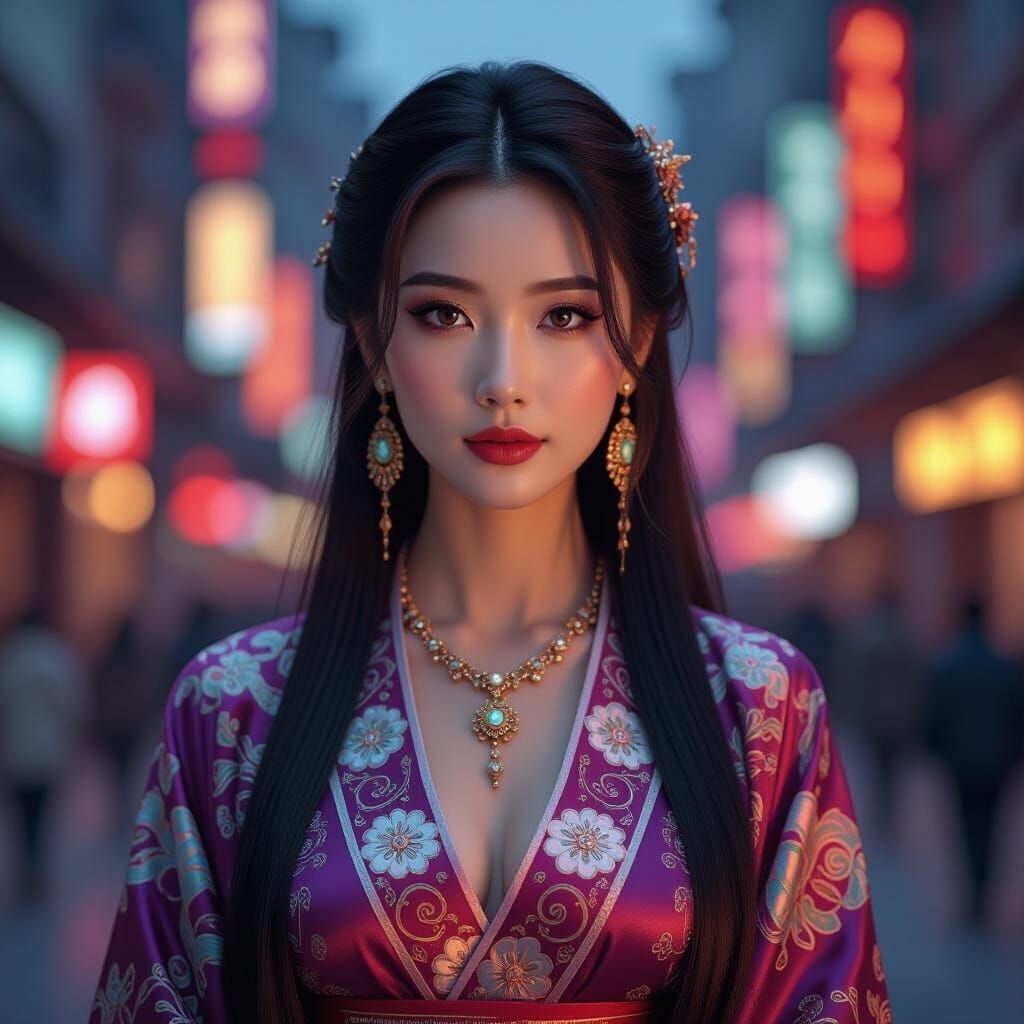 Chinese Woman in Silk Clothing, Cinematic Portrait