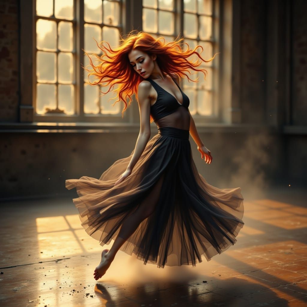 Ballet Dancer's Passionate Dawn Performance in Dim Studio