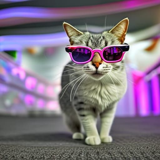 Dancing Cat in Candyland, Hyperrealistic Style